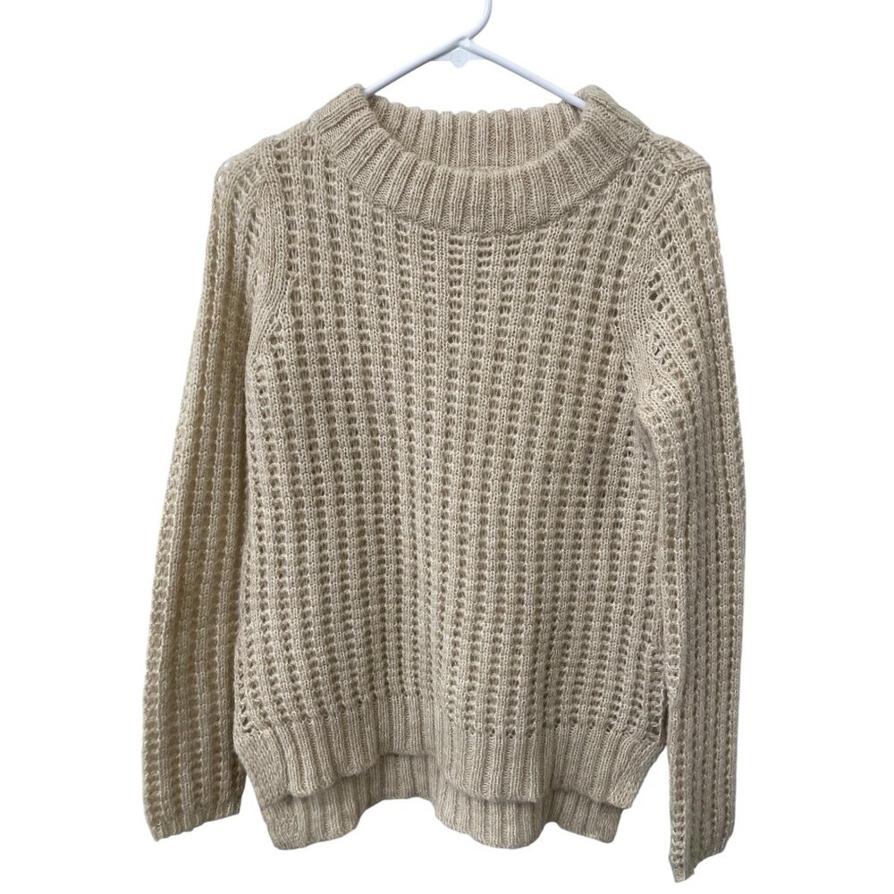 Anthropologie Field Flower Waffle Knit Pullover Sweater Size Small Beige Comfort